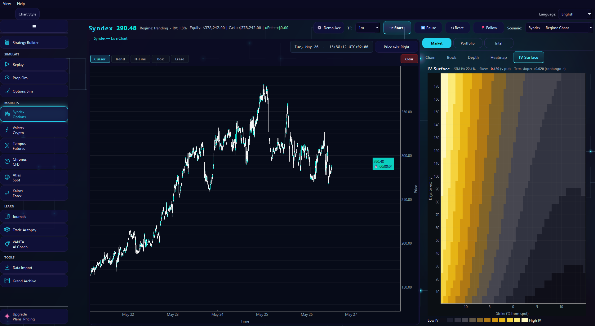 PANTHEON implied volatility surface across strikes and expiries
